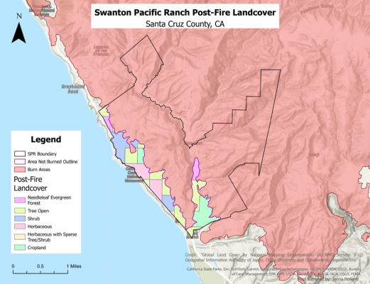 Figure 4. Swanton Pacific Ranch Post-Fire Land Cover, created with data retrieved from GLCNMO (Geospatial Information Authority of Japan, 2025)